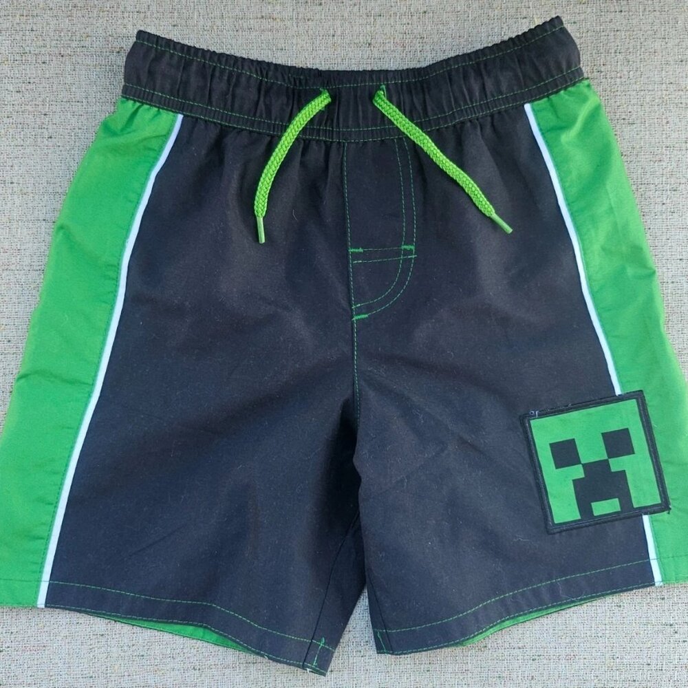 Minecraft Kids Boy Short Black/Green Polyester Shorts Draw String Size 7